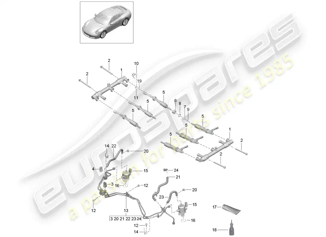 porsche 2020 (991-2) tubo de recogida de combustible diagrama de piezas