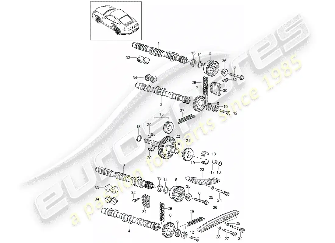 porsche 2011 (997-2 turbo / gt2 rs) diagrama de piezas de control de válvula