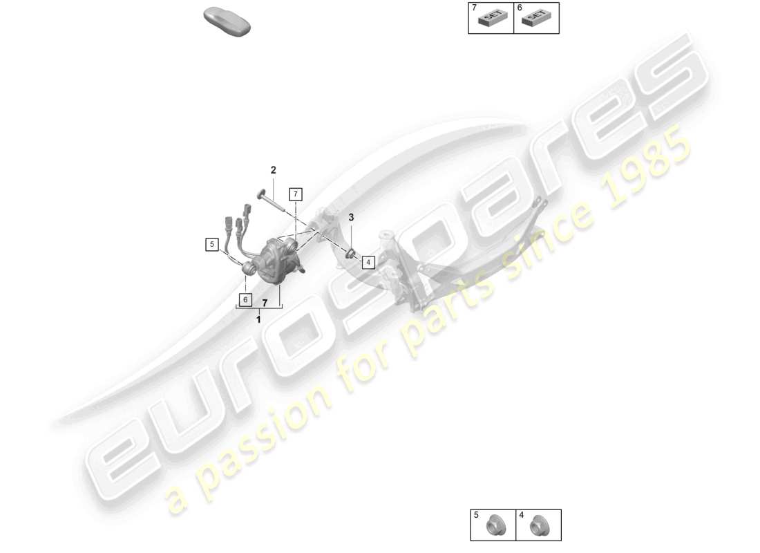 porsche 2022 (992-1 gt3/rs/st) dirección del eje trasero diagrama de piezas