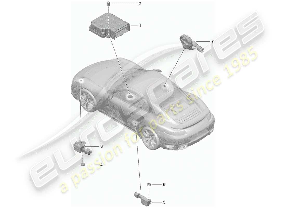 porsche 991 turbo (2018) módulo de control de airbag diagrama de piezas
