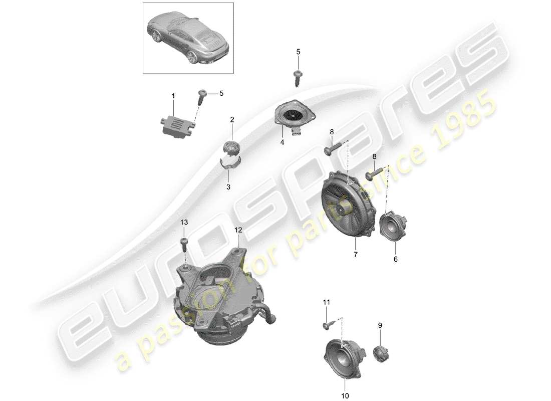 porsche 991 turbo (2018) diagrama de piezas del altavoz