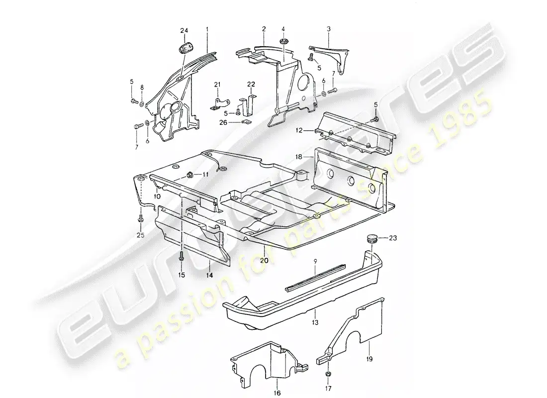 porsche 1990 (964) cubierta del motor - cápsula del motor diagrama de piezas