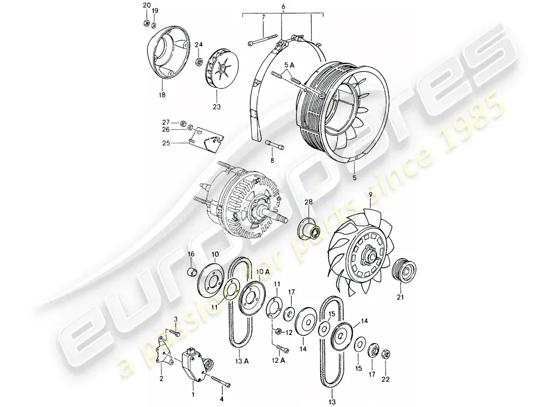 porsche 1990 (964) diagrama de piezas de enfriamiento por aire