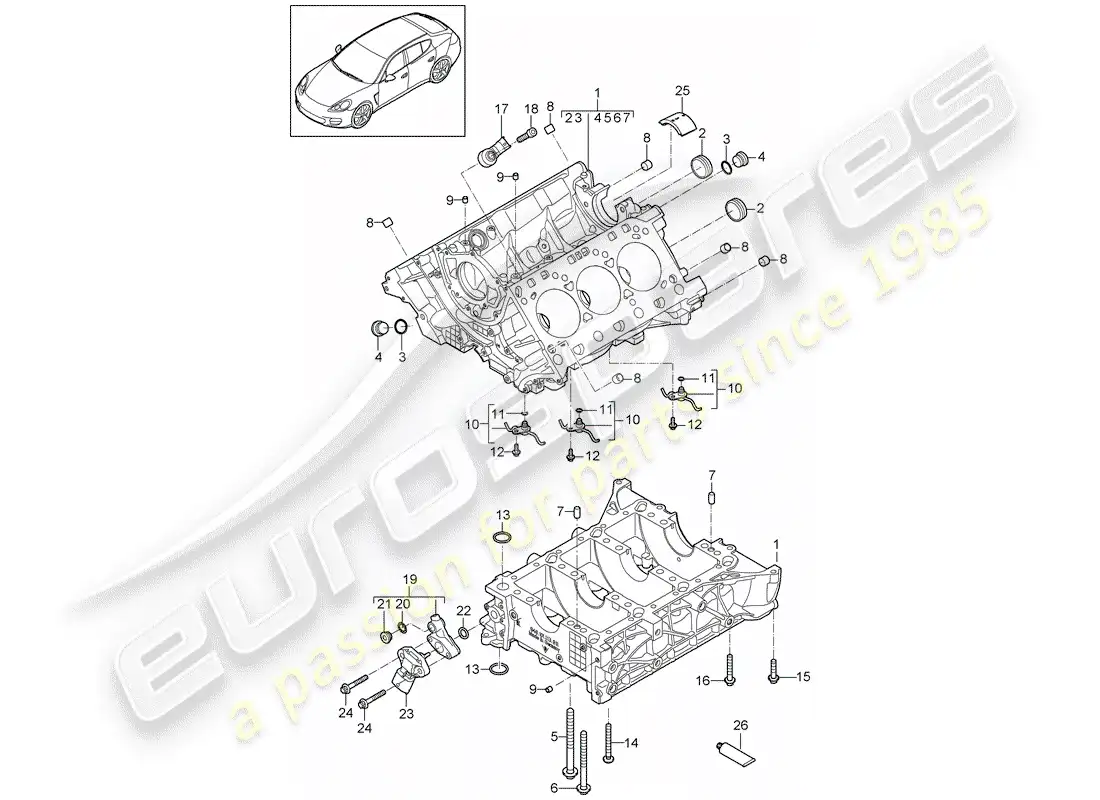 porsche 2016 (panamera 970) crankcase diagrama de piezas