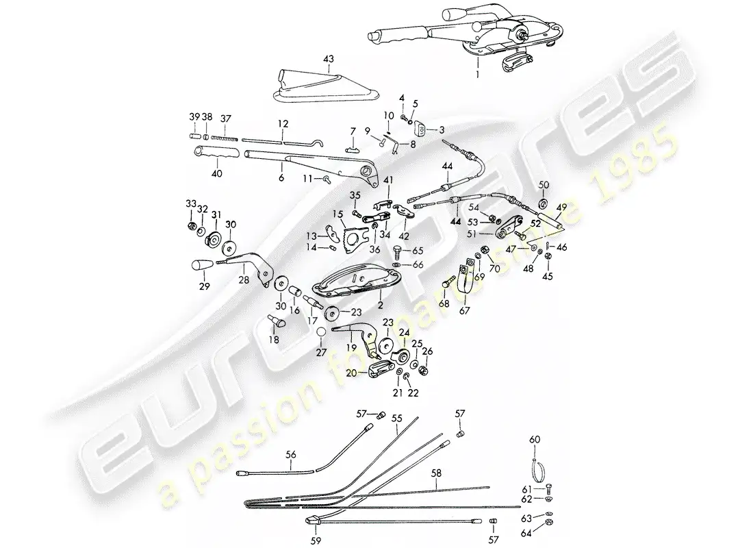 porsche 1965 (911/912) freno de mano - acelerador manual - calentador - actuador - d - mj 1968>> diagrama de piezas