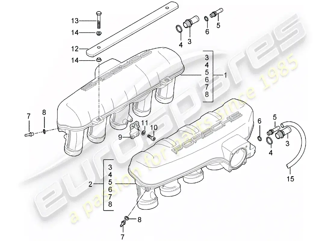 porsche 2005 (carrera gt) diagrama de piezas del distribuidor de aire de admisión