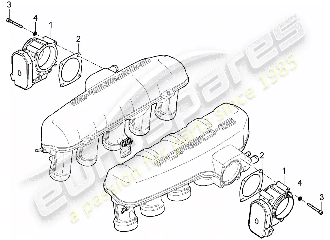 porsche 2005 (carrera gt) diagrama de piezas del cuerpo del acelerador
