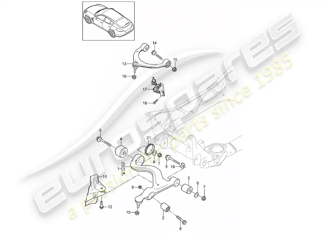 porsche 2012 (panamera 970) brazo de control de oruga diagrama de piezas