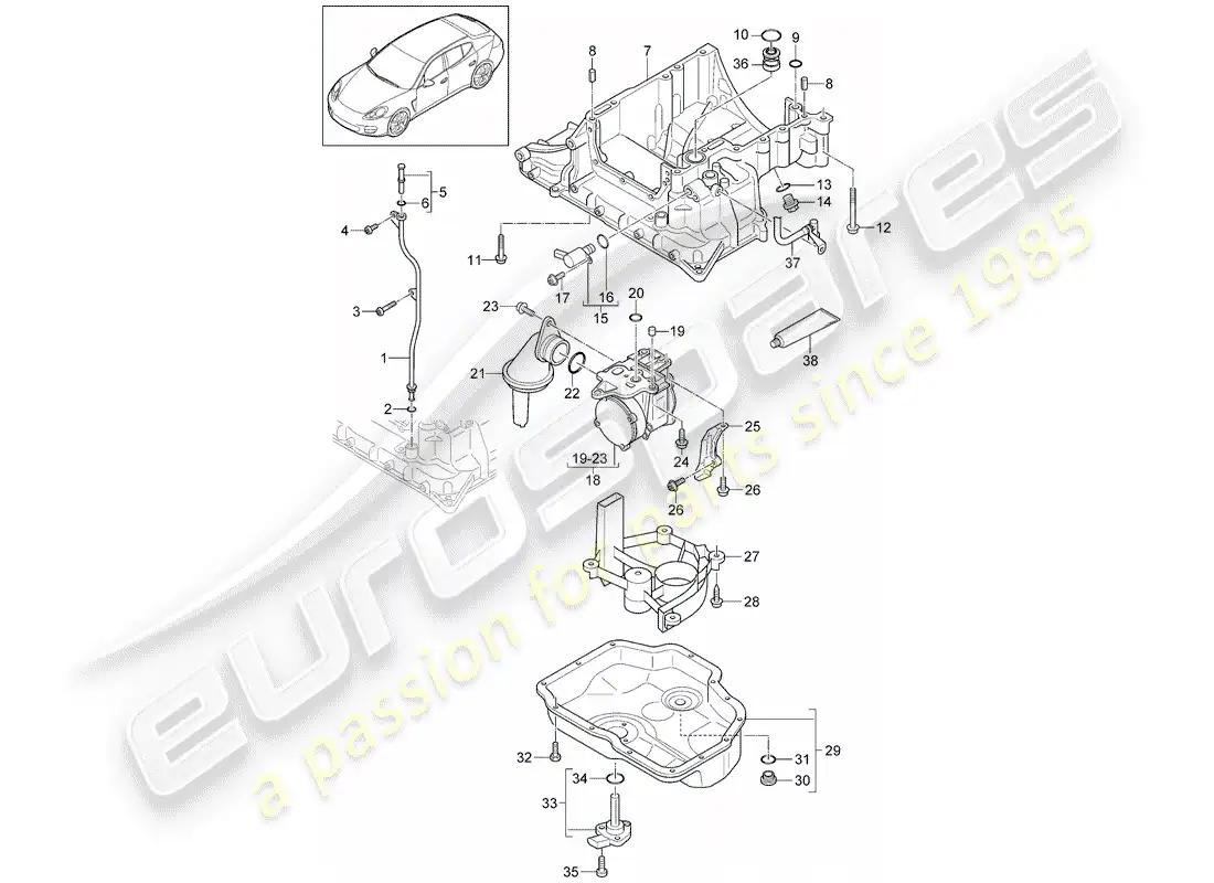 porsche 2012 (panamera 970) diagrama de piezas de la carcasa conductora de aceite