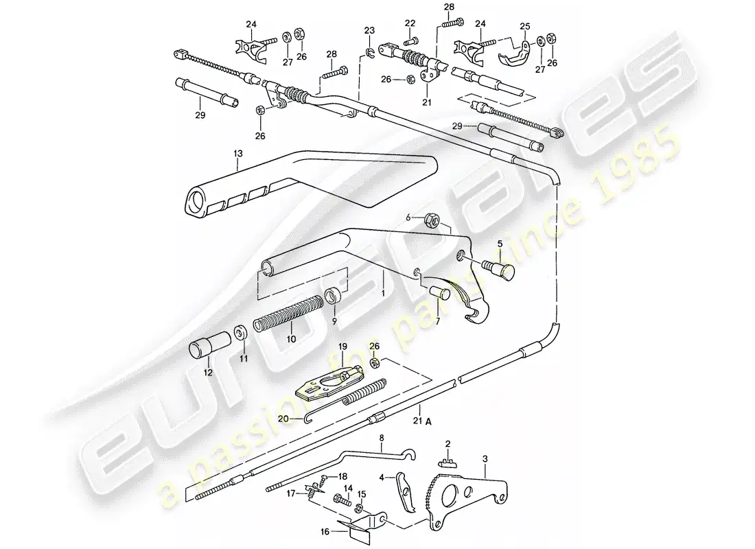 porsche 1988 (928) actuador - freno de mano diagrama de piezas