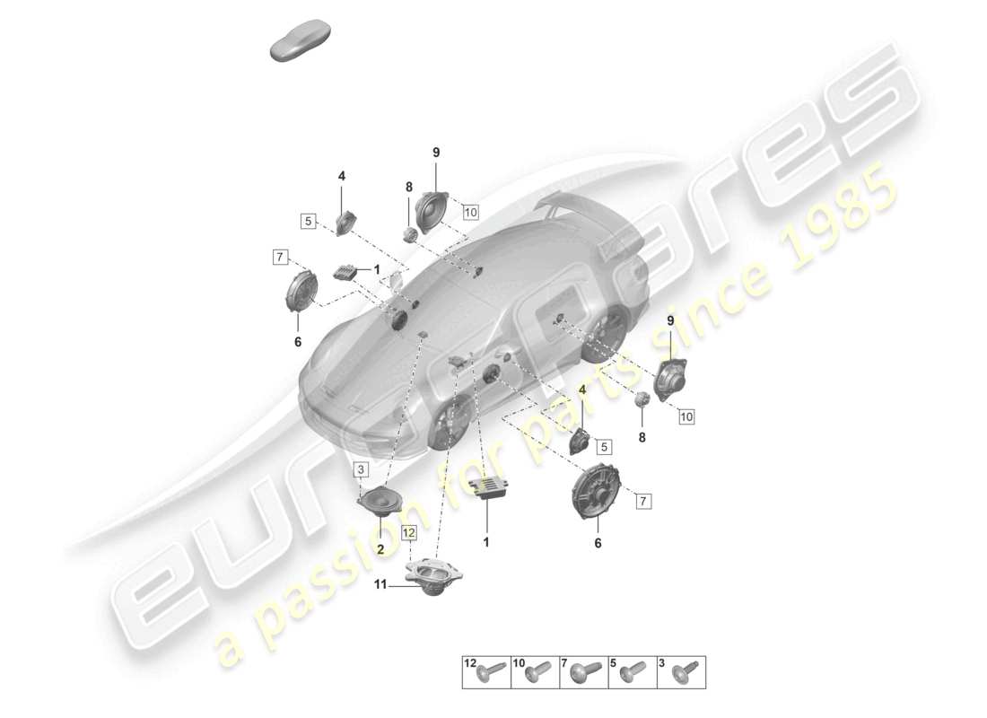 porsche 2021 (992-1 gt3/rs/st) diagrama de piezas del altavoz