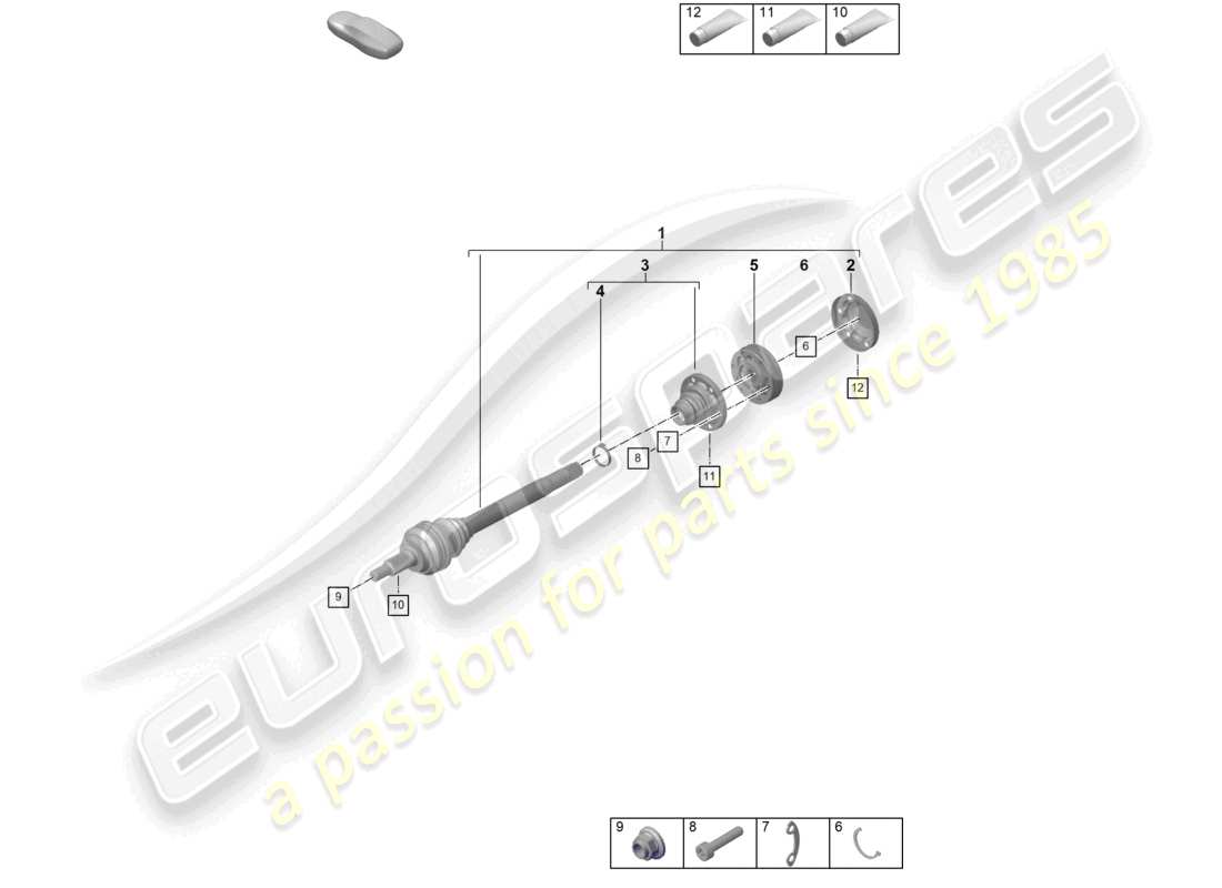 porsche 2023 (992-1 turbo / s) diagrama de piezas del eje de transmisión