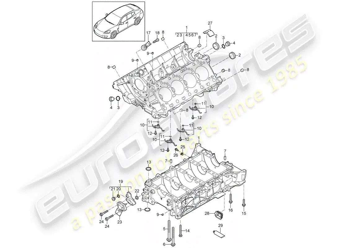 porsche 2016 (panamera 970) crankcase diagrama de piezas