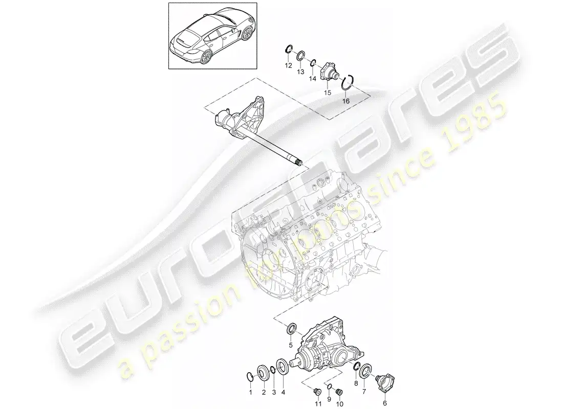 porsche 2012 (panamera 970) diagrama de piezas del diferencial del eje delantero