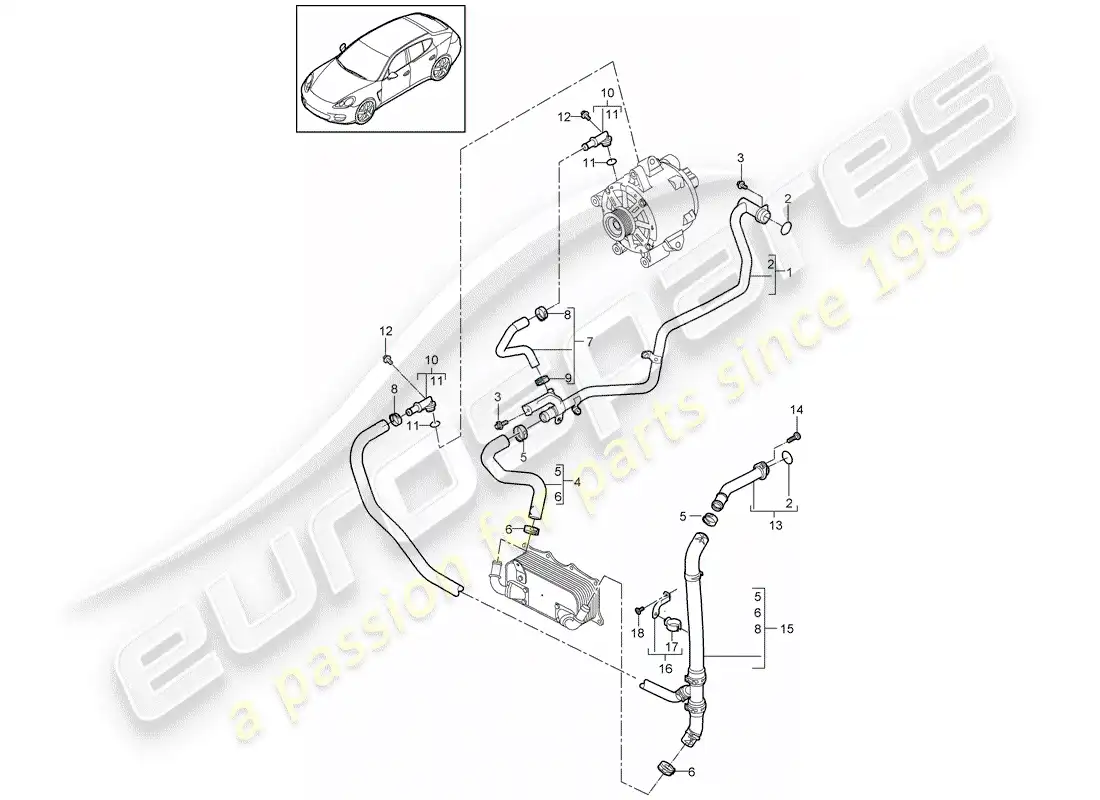 porsche 2012 (panamera 970) diagrama de piezas de refrigeración por agua