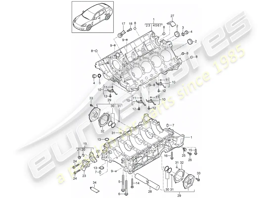 porsche 2012 (panamera 970) crankcase diagrama de piezas