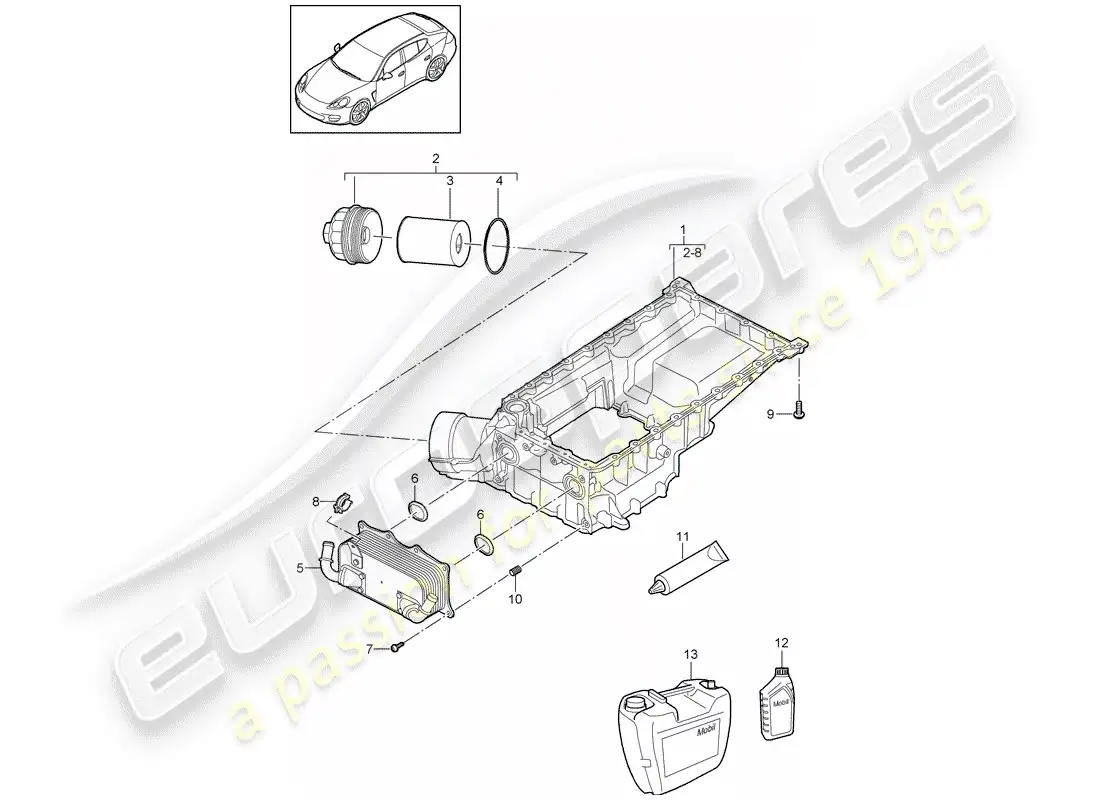 porsche 2012 (panamera 970) diagrama de piezas de la carcasa conductora de aceite