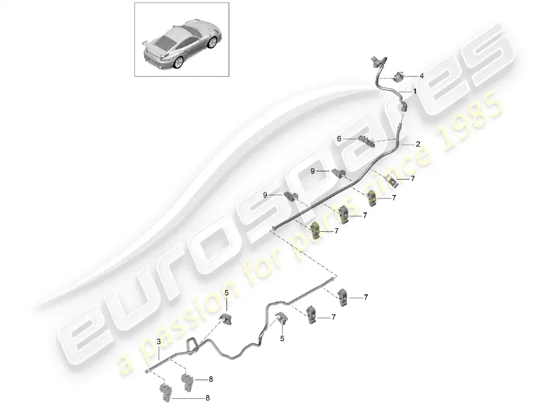 porsche 2015 (991-1 turbo) línea de vacío diagrama de piezas