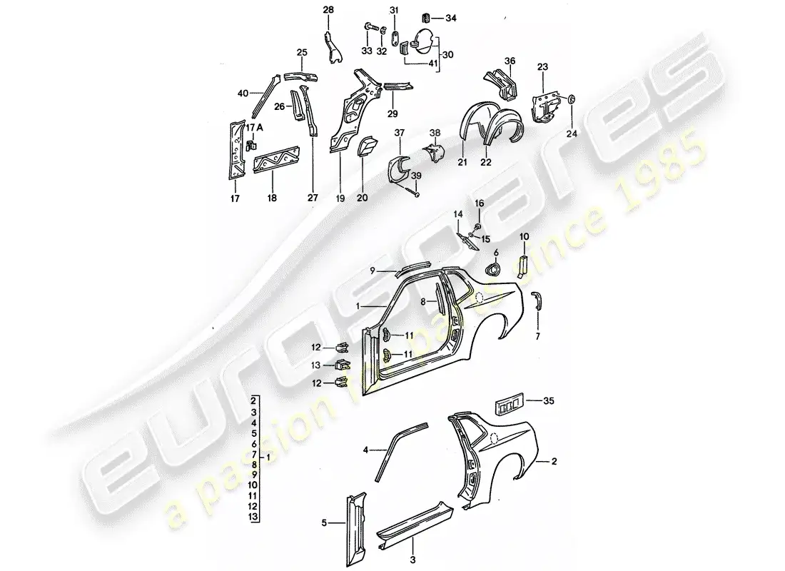 porsche 1990 (944) panel lateral diagrama de piezas