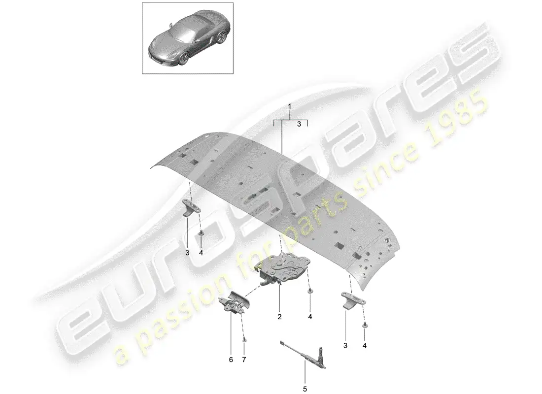 porsche 2012 (981 boxster) marco superior diagrama de piezas