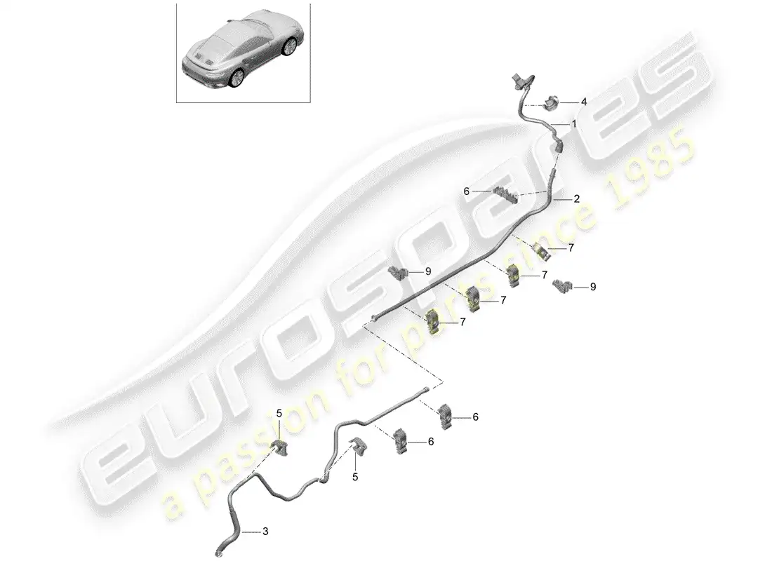 porsche 2015 (991-1 turbo) línea de vacío diagrama de piezas