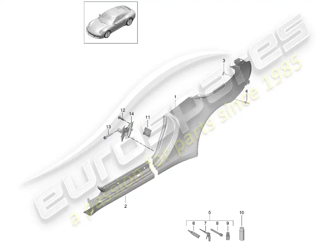 porsche 2020 (991-2) panel lateral diagrama de piezas