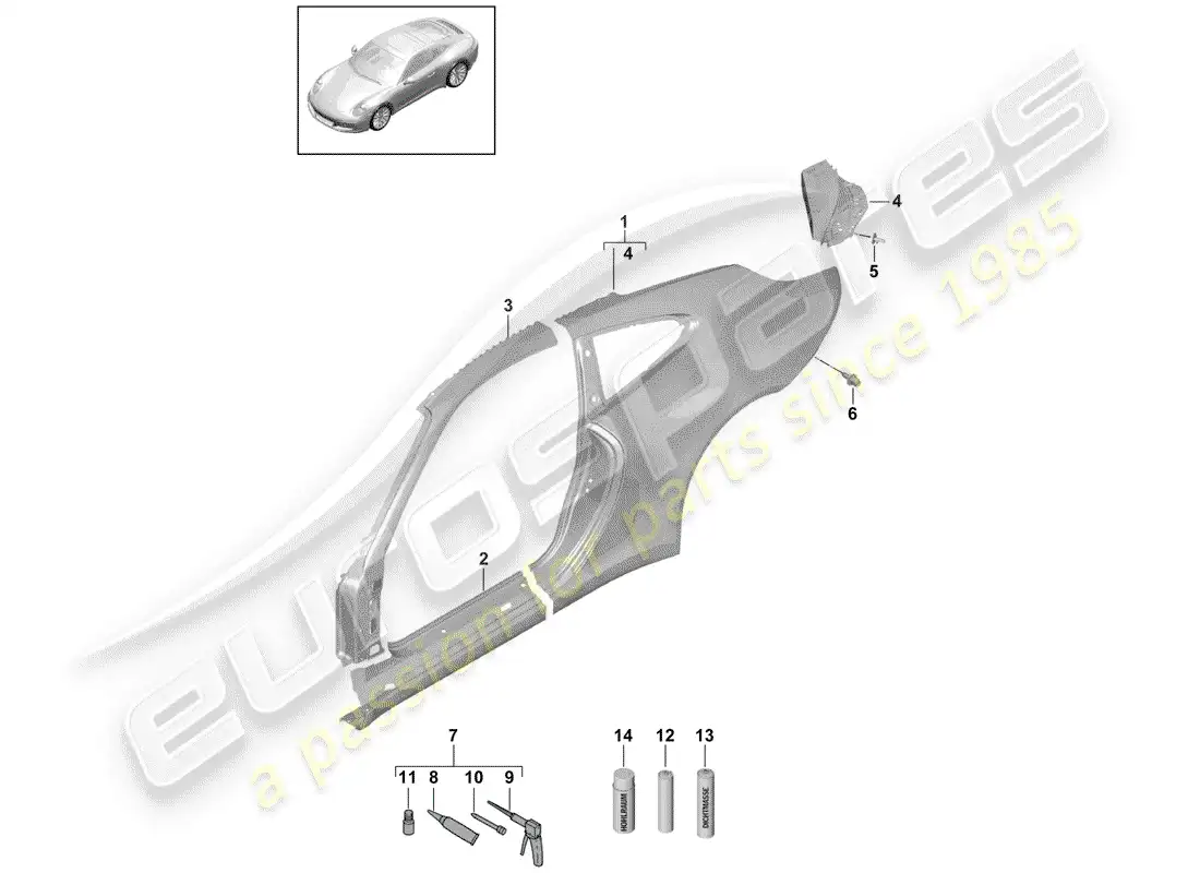 porsche 2020 (991-2) panel lateral diagrama de piezas