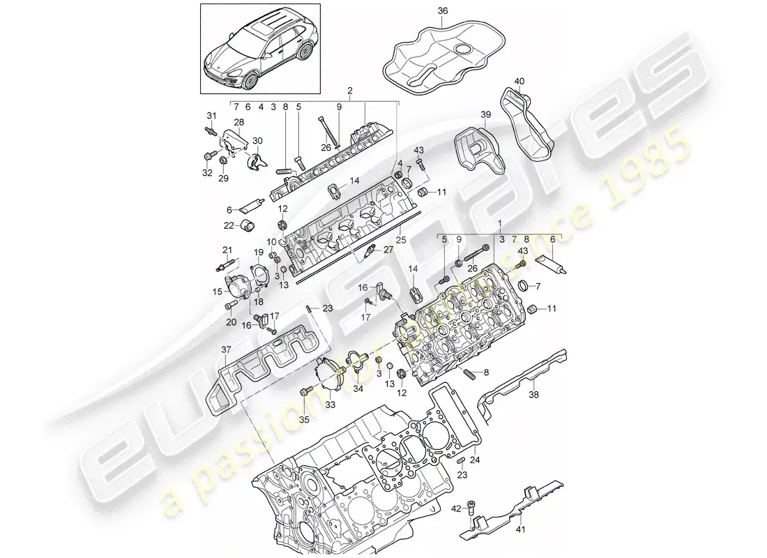porsche 2017 (cayenne e2 92a) cabeza de cilindro diagrama de piezas