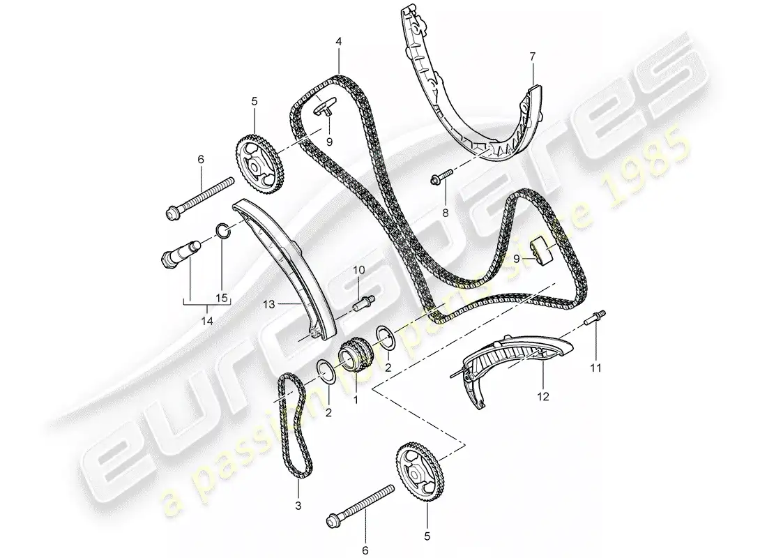 porsche 2008 (cayenne e1 9pa) cadena de distribución diagrama de piezas