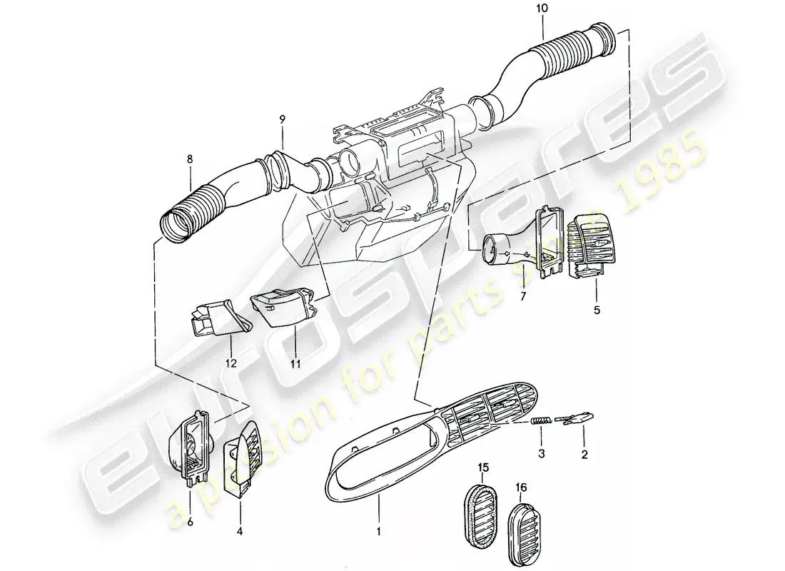 porsche 1990 (944) diagrama de piezas del conducto de aire