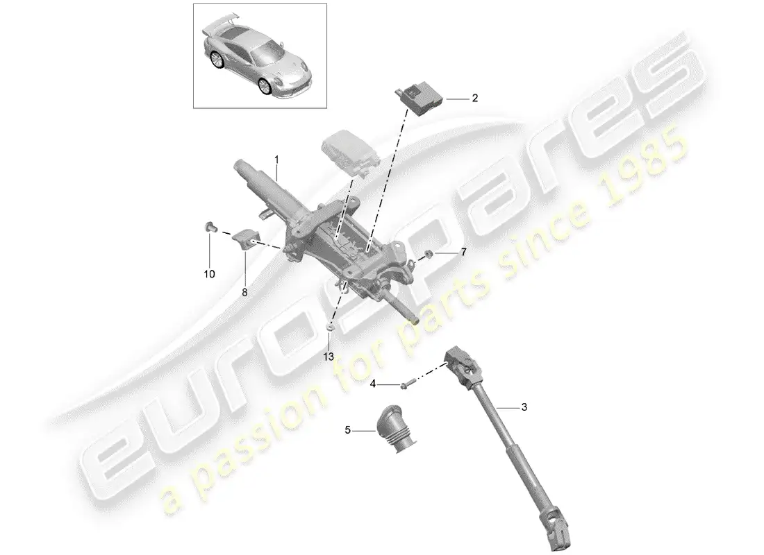 porsche 2017 (991-2 turbo) columna de dirección diagrama de piezas