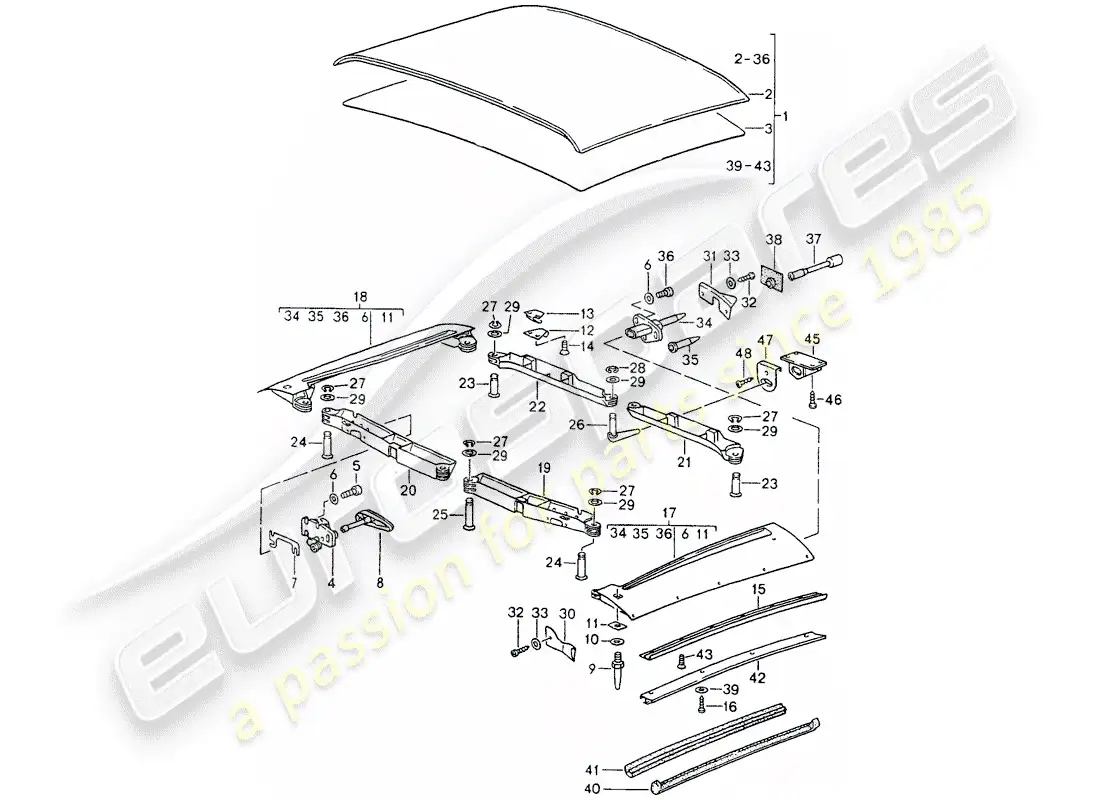porsche 1994 (964) capota diagrama de piezas
