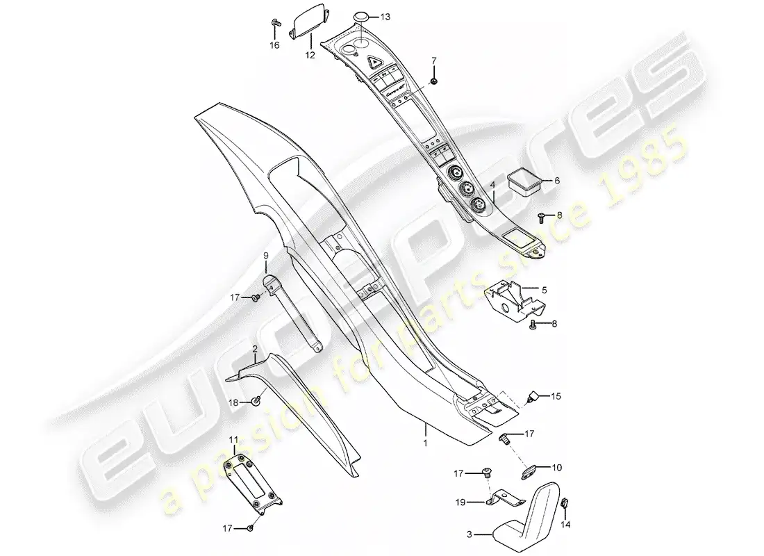 porsche 2005 (carrera gt) diagrama de piezas de la consola central