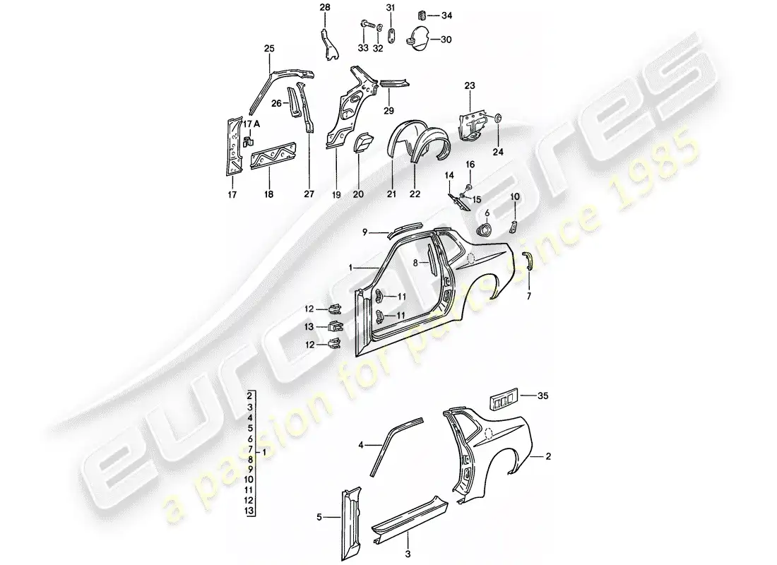porsche 1983 (944) panel lateral diagrama de piezas