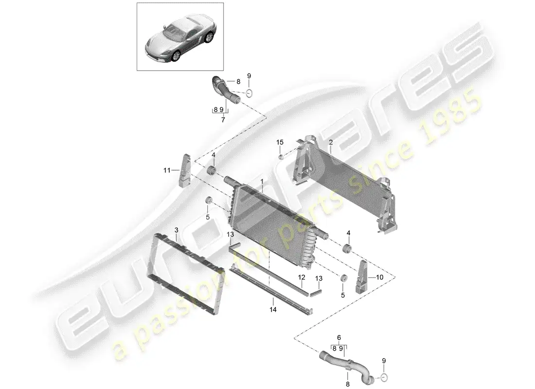 porsche 2019 (718 boxster) radiador diagrama de piezas