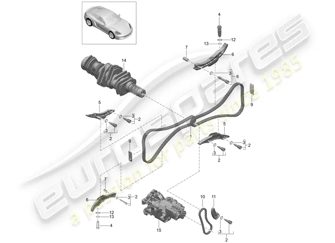porsche 2018 (718 cayman) cadena de distribución diagrama de piezas