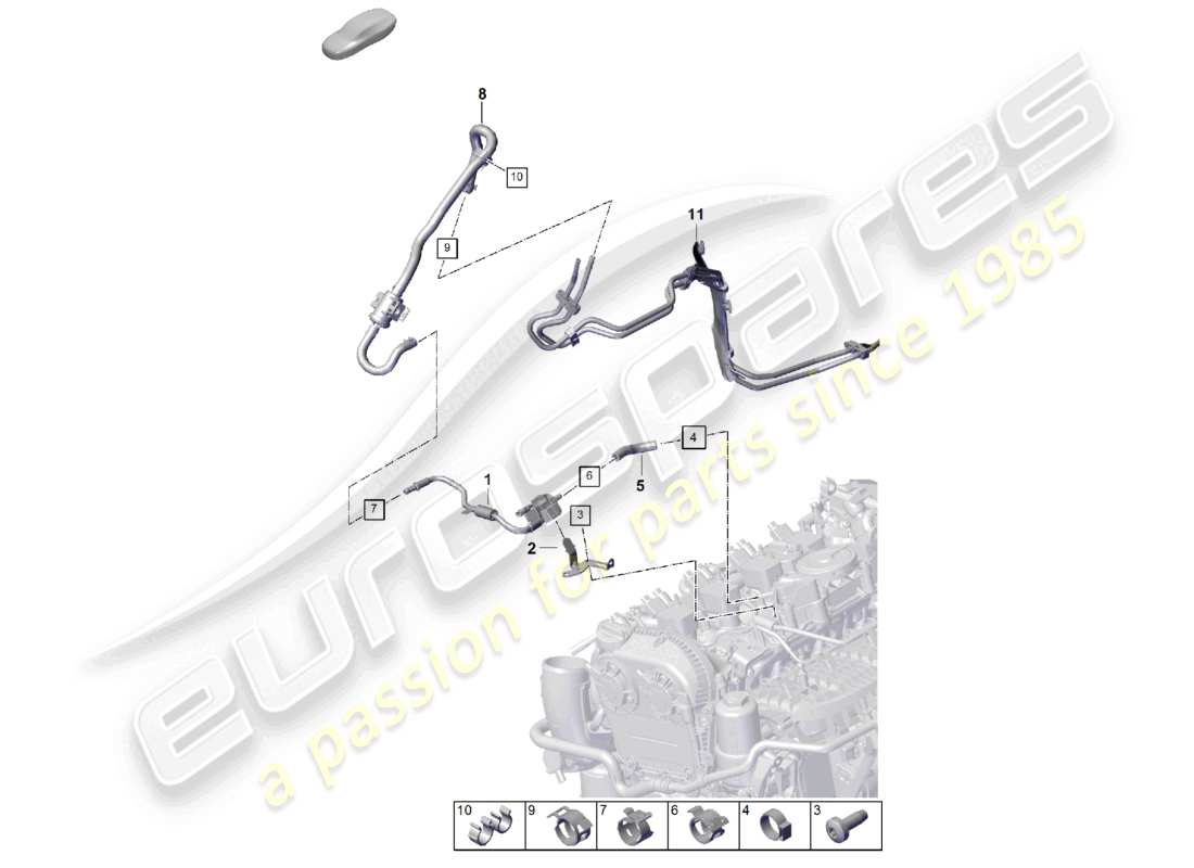 porsche 2023 (cayenne e3 pa) diagrama de piezas de ventilación del tanque de la línea de respiración
