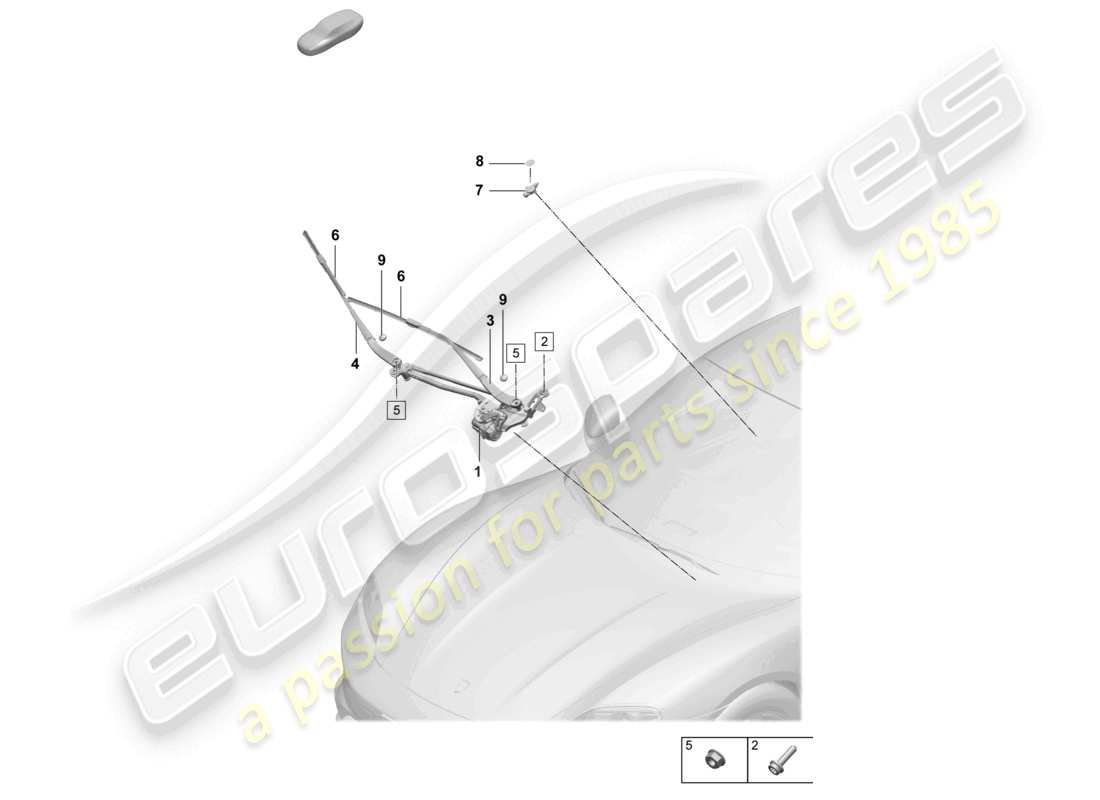 porsche 2026 (taycan 9j1-2) sistema de limpiaparabrisas, completo delantero sensor de lluvia diagrama de piezas