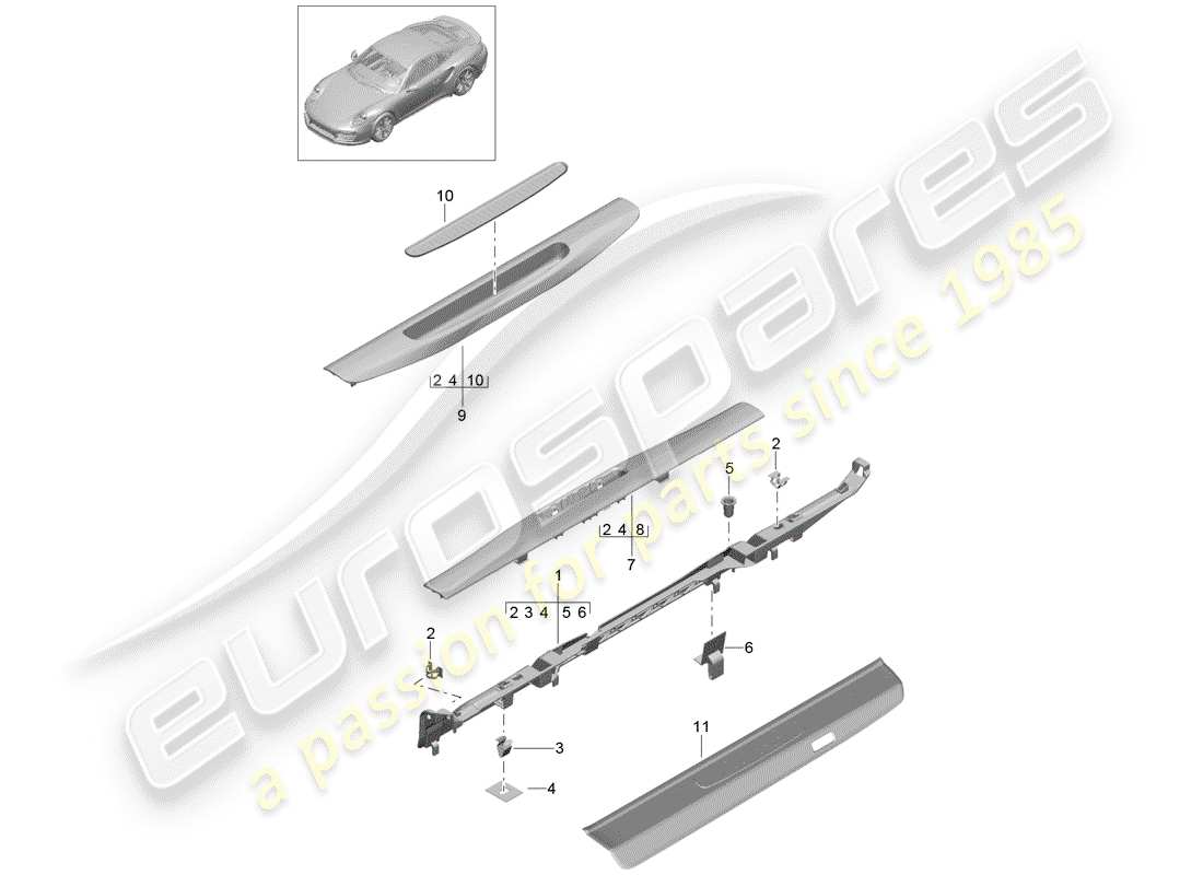 porsche 2018 (991-2 turbo) recubrimiento diagrama de piezas