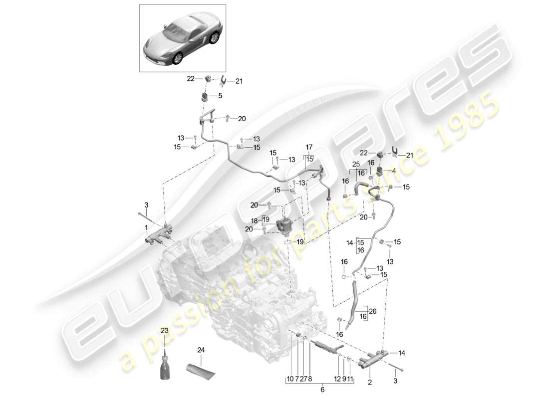 porsche 2022 (718 boxster) diagrama de piezas de la bomba de alta presión del tubo de recolección de combustible