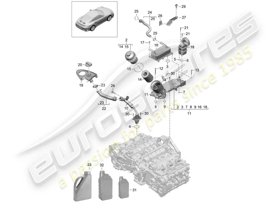 porsche 991 turbo (2018) diagrama de piezas del filtro de aceite