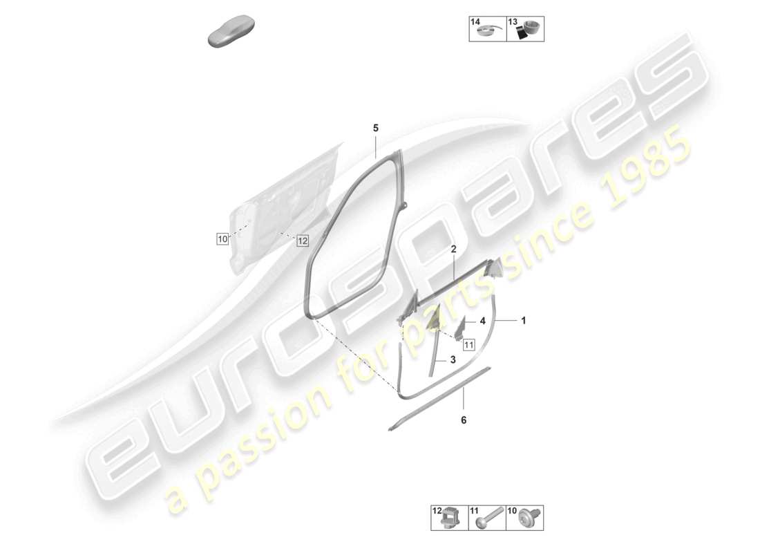 porsche 2021 (taycan 9j1-1) puertas delanteras accesorios juntas diagrama de piezas
