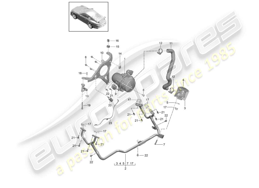 porsche 2021 (991-2 r/gt3/rs) diagrama de piezas de la bomba de aire secundario