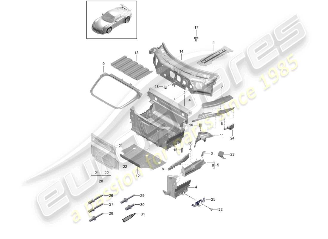 porsche 2021 (991-2 r/gt3/rs) parte delantera partes individuales diagrama de piezas