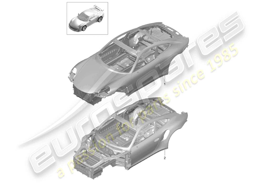 porsche 2021 (991-2 r/gt3/rs) diagrama de piezas de la carrocería del coche