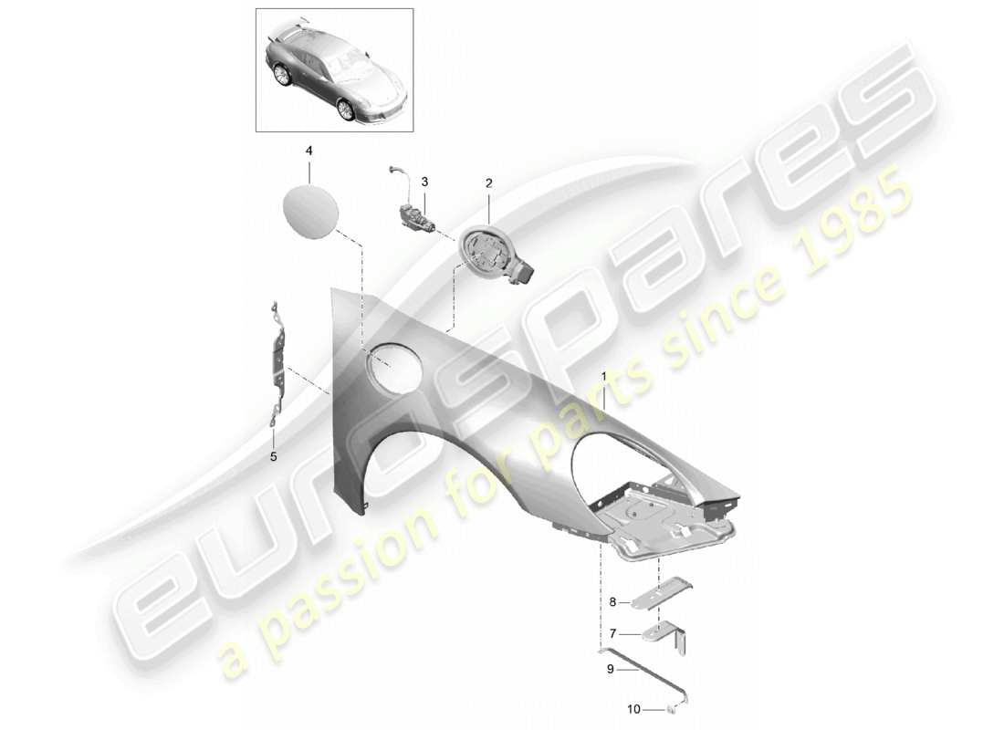 porsche 2021 (991-2 r/gt3/rs) diagrama de piezas del ala