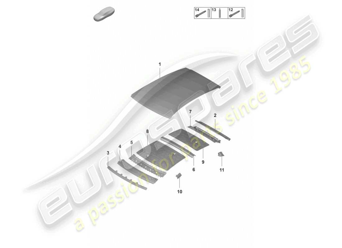 porsche 2021 (panamera 971-2) diagrama de piezas de la trampilla del techo
