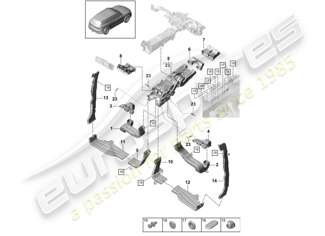 porsche 2022 (cayenne e3 9ya/9yb) guía de aire aire acondicionado habitáculo para vehículos con intercambiador de calor 2nd diagrama de piezas