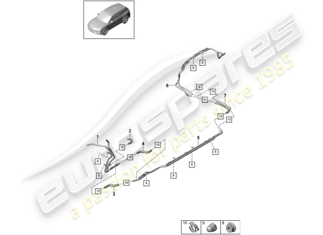 porsche 2022 (cayenne e3 9ya/9yb) circuito de baja temperatura de los bajos del calentador para vehículos con propulsión híbrida diagrama de piezas