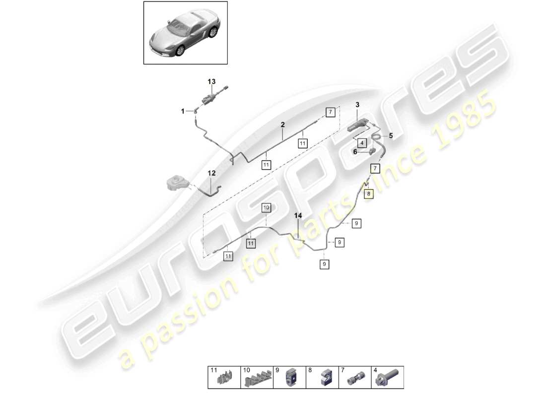 porsche 2022 (718 boxster) accionamiento del acoplamiento hidráulico cilindro maestro del embrague cilindro esclavo del embrague diagrama de piezas de la manguera